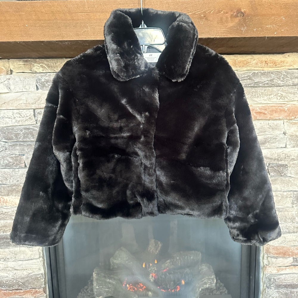 Girls Dressy Black Faux Fur Jacket